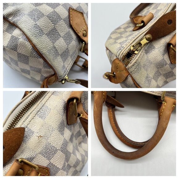 Louis Vuitton Ivory & Blue Canvas Speedy 25 Damier Azur Satchel With Wallet Set - Picture 12 of 12
